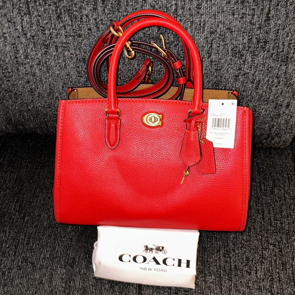 Coach Brooke Carryall 28 Satchel Bag in Brass/Sport Red Pebble Leather NWT CE732 - Picture 7 of 16
